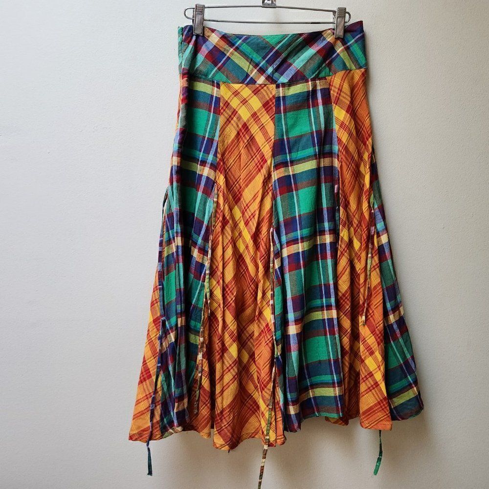 H&M Patchwork Plaid Midi Skirt A-Line Cottagecore Preppy Size 2⭐️Host Pick⭐️ - Picture 6 of 7